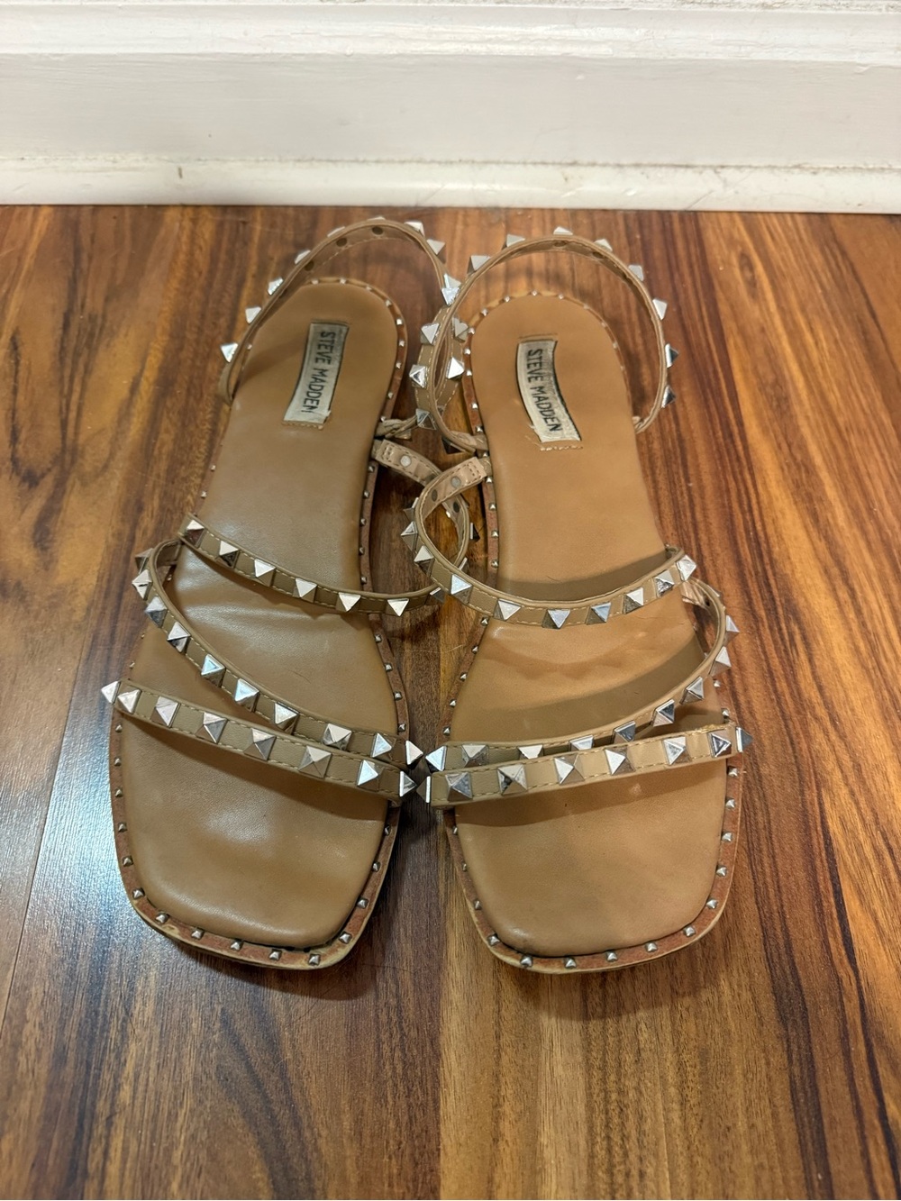Steve Madden Tan Leather Studded Strap Sandals